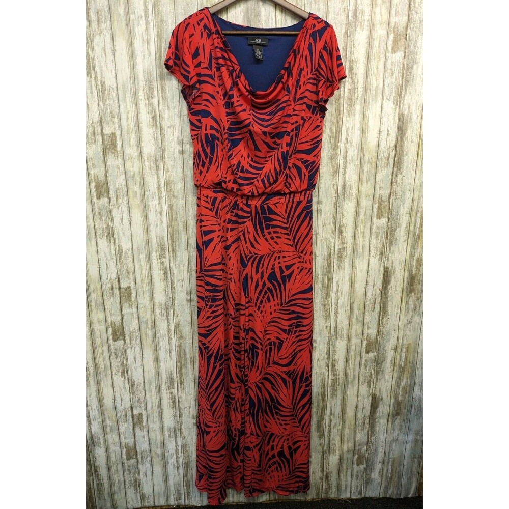 AGB Womens Jumpsuit Medium Tropical Cowl Neck Wide Leg Stretch Resort Vacation